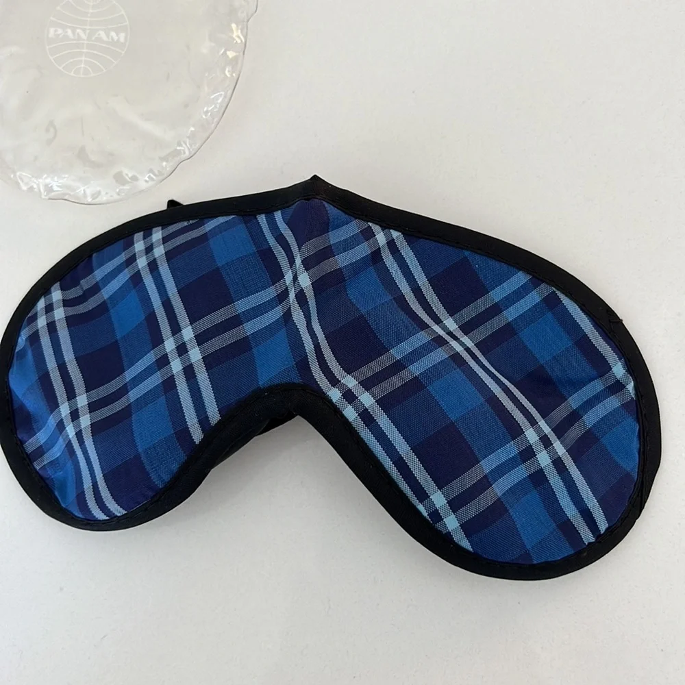 Vintage PAN AM Eye Shield 2 Sleep Masks Plaid Navy Blue Travel Memorabilia NEW